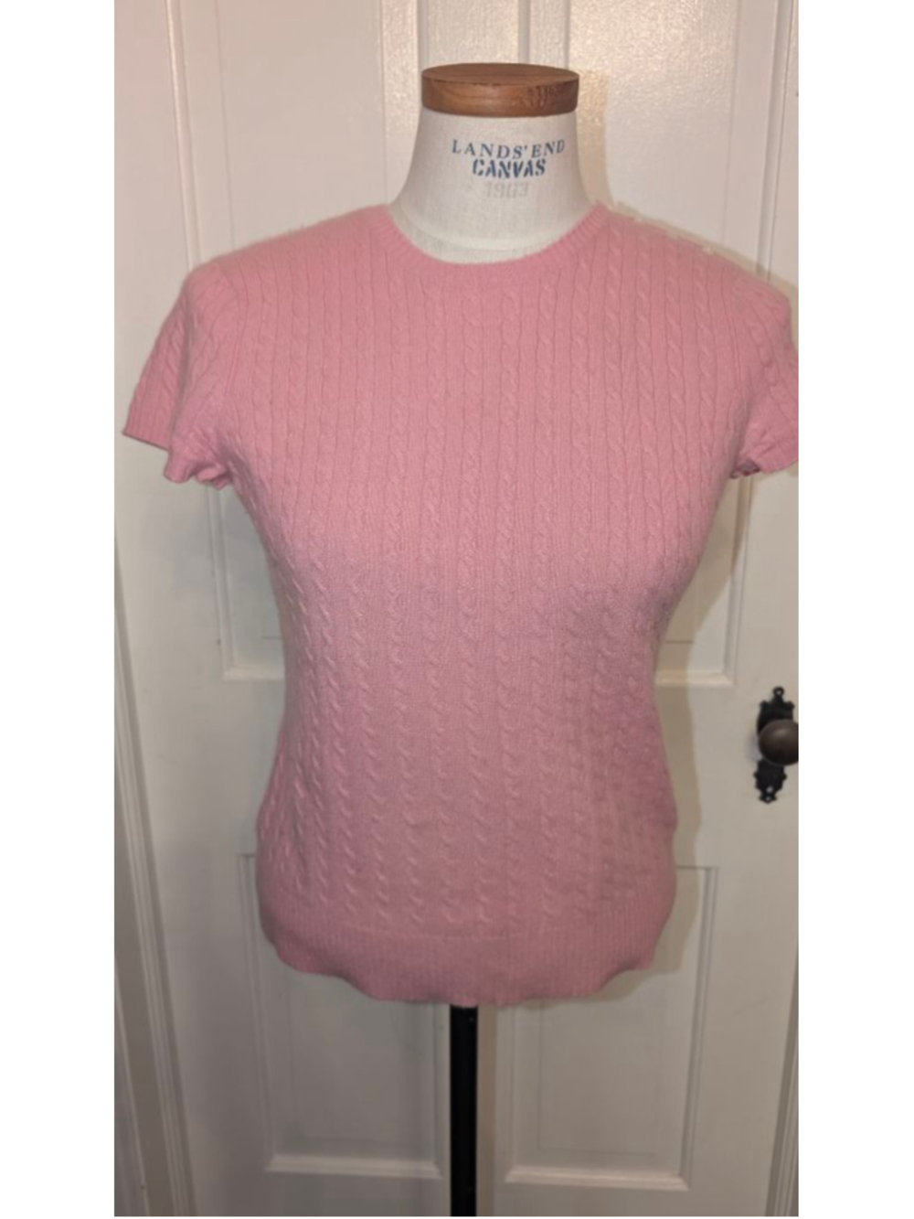 Women's Geneva Pink Cable Knit Cashmere Crew Neck Sweater S